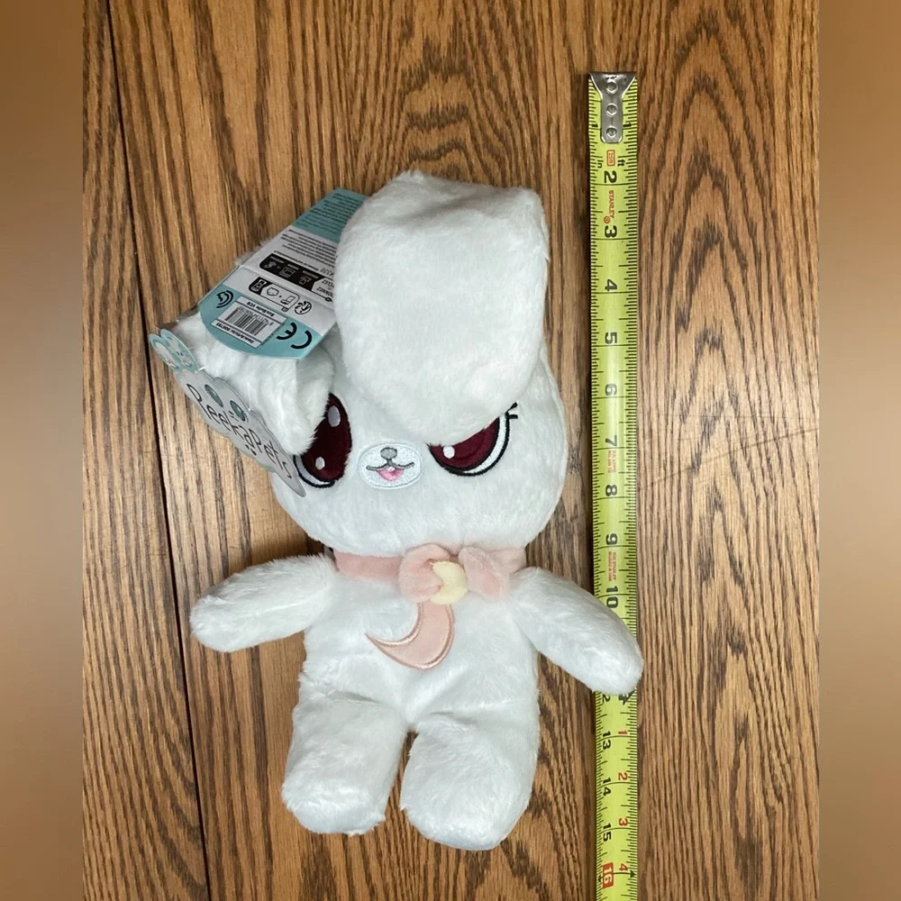 🌛🐰PeekaPets🐰🌜PEEK-A-BOO BUNNY PLUSH white w/peach ears/moon/bow tie✨NWT✨